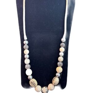 Brighton Beaded Necklace in Silver  and Tan